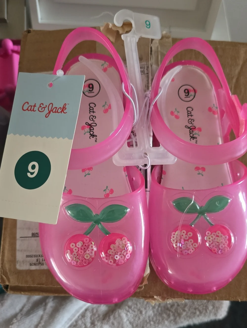 Cat & Jack Hot Pink Girls' Cherry Jelly Sandals SIZE 9 Toddler